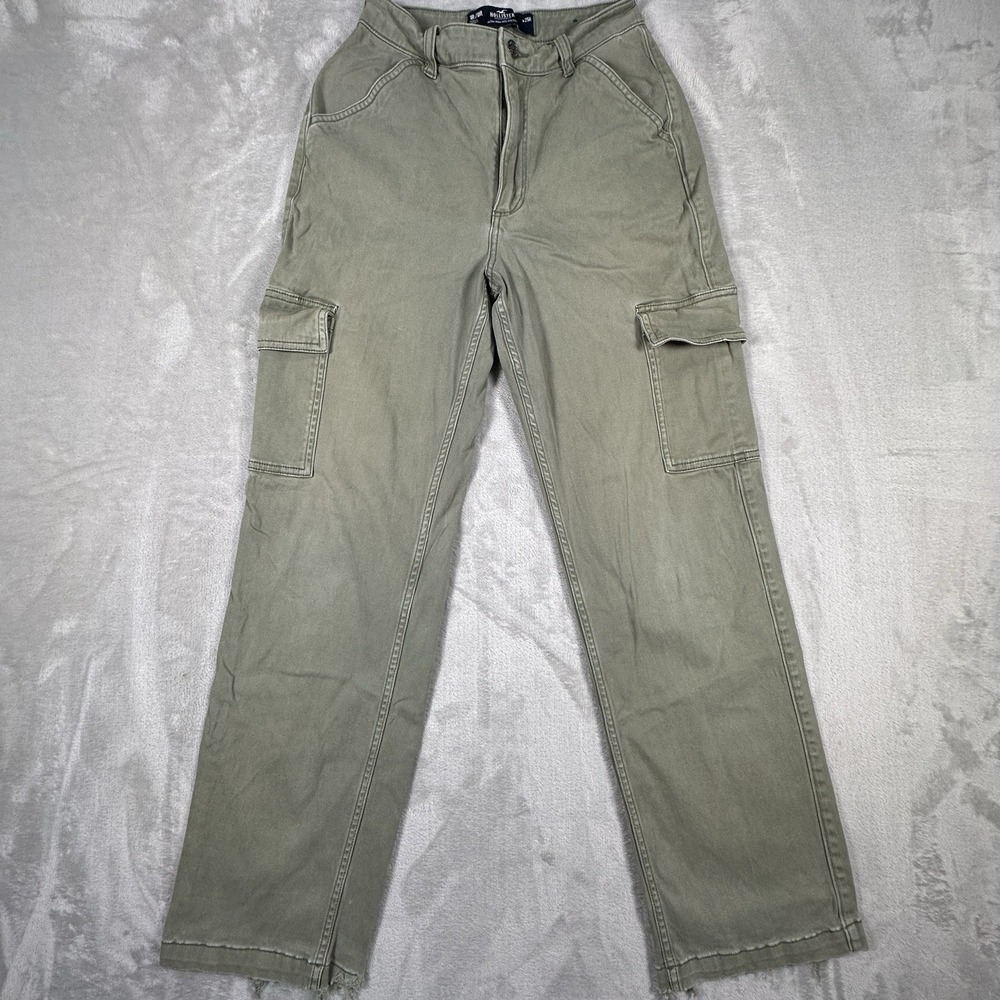 Hollister Cargo Pants Womens 1R W25R Ultra High Rise Dad Military Green Stretch